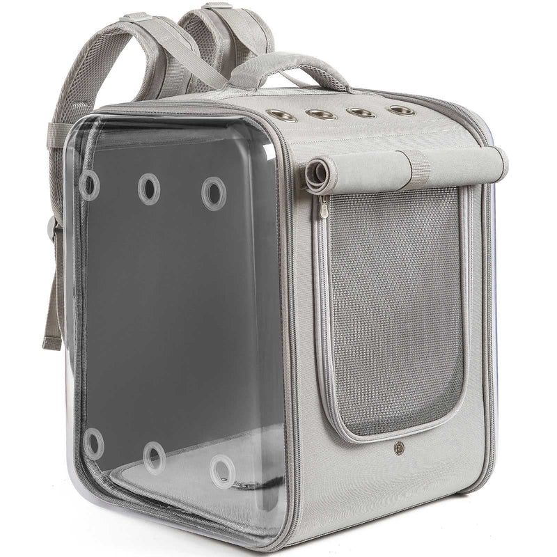 Petseek Cat Backpack Carrier Large Pet Backpack Carrier, 17lbs Load-Bearing Ventilated Design Dog Backpack Carrier for Small Dogs, Sturdy Cat Bubble Backpack for Travel, Hiking & Outdoor Use, Grey