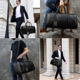 LUUFAN Leather Travel Bag Large Capacity Luggage Duffel Bag with Shoe Compartment, Men Women Weekend Shoulder Handbag for Holiday Business Trip (55cm-Black)