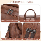 VASCHY Backpack Purse for Women, Fashion Cute Vegan Leather Flap Backpack Convertible Handbag for Ladies with Guitar Strap Brown