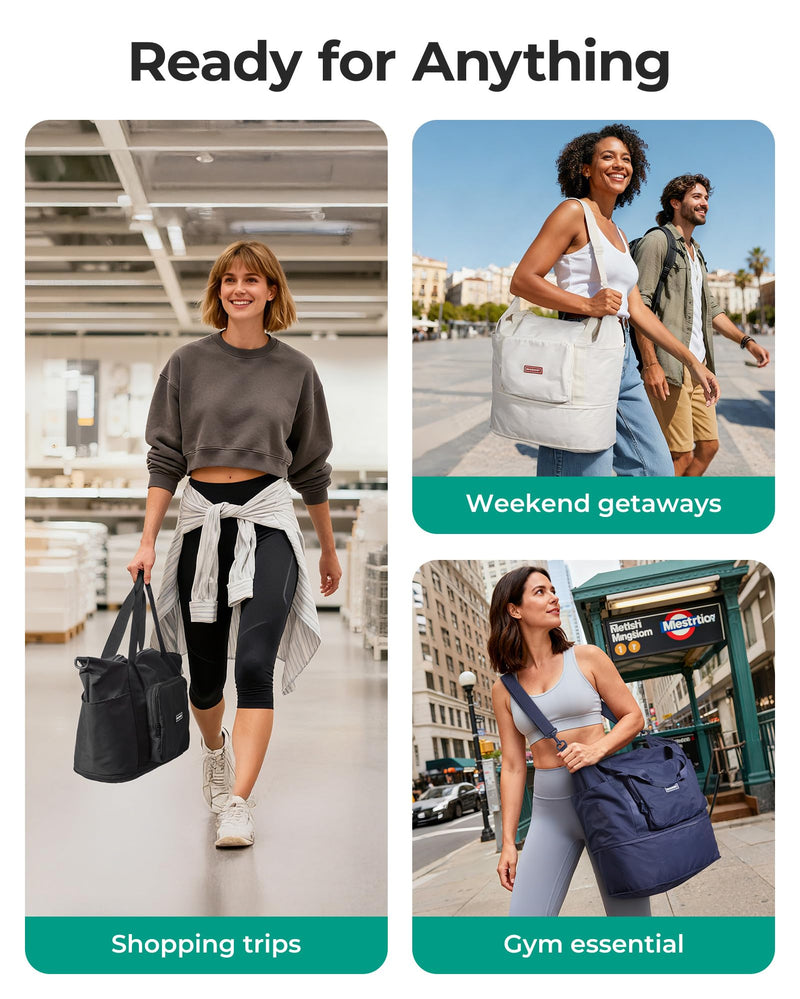 BAGSMART Foldable Travel Bag, 37L Duffle Bag for Travel, Expendable Carry on Weekender Duffel, Lightweight Personal Item Bag, Camel