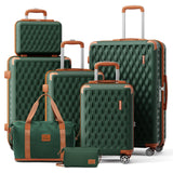 Melalenia Luggage Sets 7 Piece Hard Shell Carry on Suitcase with Spinner Wheels and TSA Lock, Lightweight Travel Duffel Bag for Women, Men, Green Brown