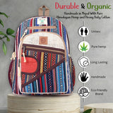 KayJayStyles Natural Handmade Large Multi Pocket Hemp Nepal Backpack (BKPK-4)