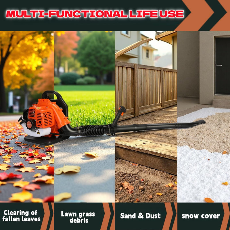 Lefitap 52cc Backpack Leaf Blower Gas Powered - 550 CFM | 205 MPH High Airflow Gas Powered Leaf & Snow Blower for Commercial Yard Lawn Care, Clears Leaves, Debris & Snow (EB808)