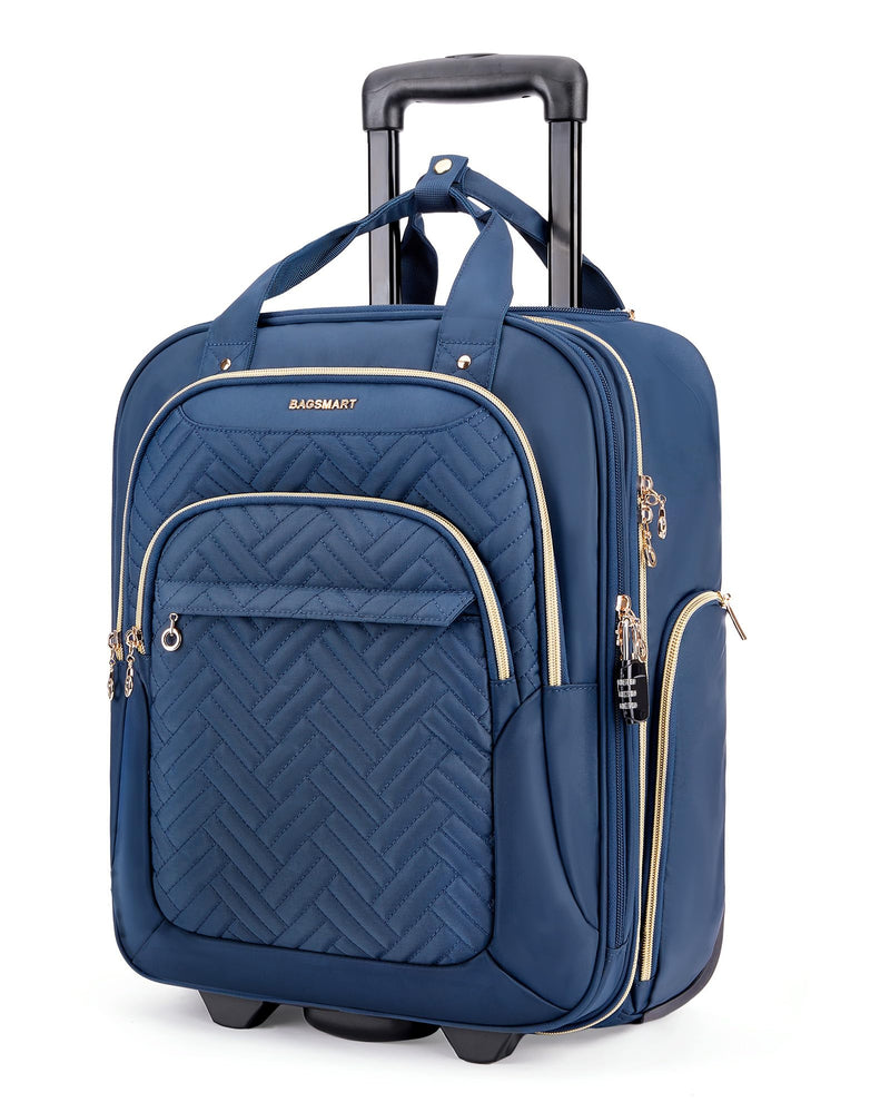 BAGSMART Underseat Carry On Luggage Airline approved,16-inch Small Underseater Softside Travel Suitcase with Wheels Lightweight Overnight Rolling Carry-on Luggage for Women Men Weekender,Dark Blue