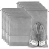 12 Pack Large Shoe Bags for Packing with Clear Window, Dustproof Drawstring Travel Shoe Storage Bags for Men & Women, Gray
