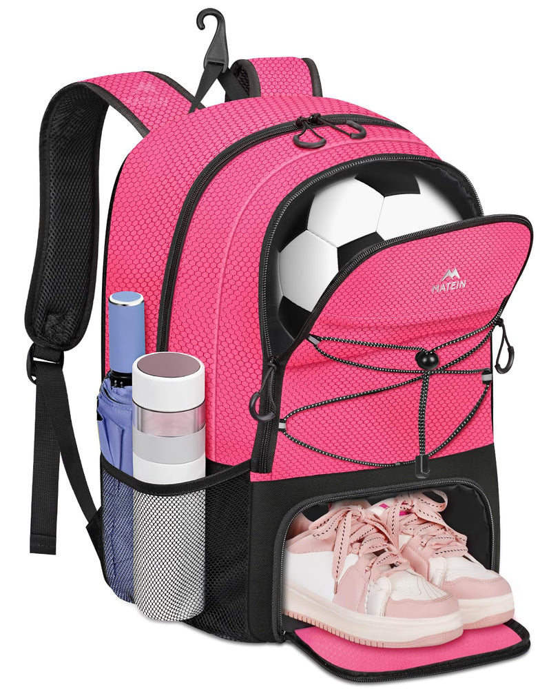 MATEIN Girls Soccer Backpack, Large Baketball Bag with Ball Holder & Shoe Compartment for Tournament & Game Day, Lightweight Youth Sports Bag with Fence Hook Fits 15.6 Inch Laptop, Soccer Team Gifts