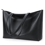 KALIDI Tote Bag Zipper Shoulder Bag Faux Leather Purses for Women Large Casual Handbag Work Dating College, Black