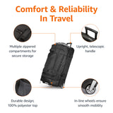 Amazon Basics 35-inch Large Rolling Duffel Bag with Wheels and Handle, Travel Duffle with Durable Ripstop Polyester Material, 2 Layers of Storage Space, Multiple Interior and Exterior Pockets, Black