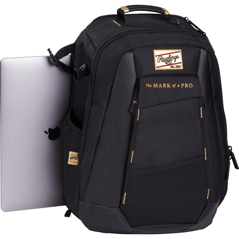 Rawlings | GOLD COLLECTION Backpack | Coach / Player Off-Field Use | Laptop Sleeve | Black