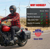 Nomad Motorcycle Saddlebags – Universal Throw Over Saddle Bag for Cruiser, Touring & Chopper Bikes – Heavy Duty, Waterproof, Secure Numeric Lock, Easy Mount, Rider Storage