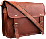 RUSTIC TOWN Leather Messenger Bag for Men Women - Full Grain Leather Laptop Satchel Office Shoulder Bag (14 Inch, Brown)