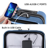 Luggage Sets 2 Piece, Carry On Luggage with Front Pocket & USB Port and 28 Inch Expandable Checked Luggage with Top Opening, Durable PC Hardside Suitcases with Spinner Wheels & TSA Lock, Blue (20/28)