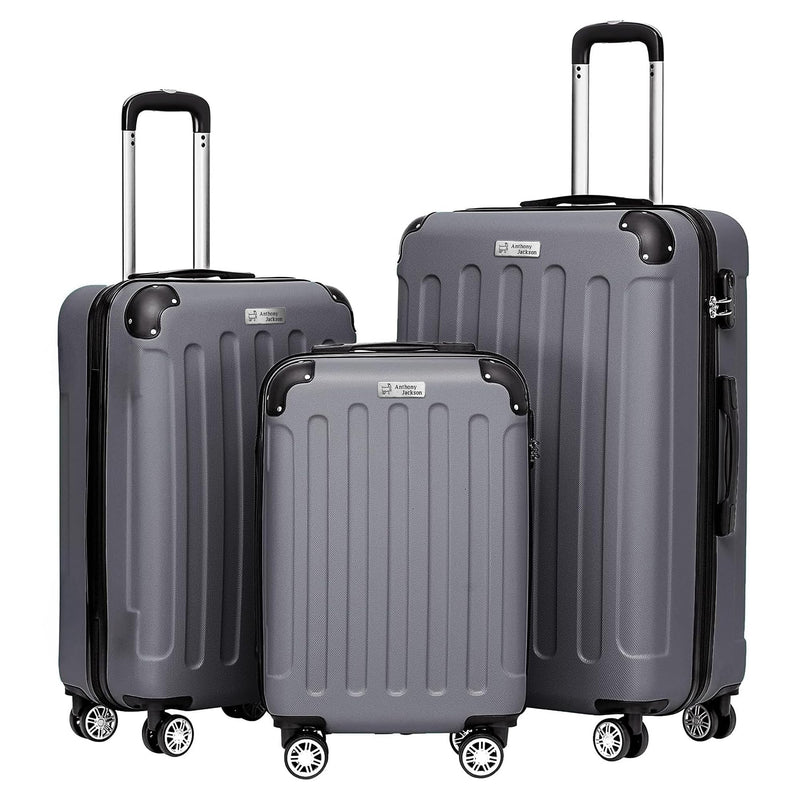 ANTHONY JACKSON 3 Piece ABS Luggage Set – Lightweight Suitcases with Spinner Wheels – 3 Different Sizes – TSA Lock – Hard Shell Travel Luggage for Men & Women