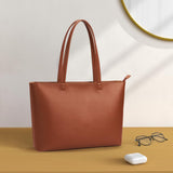 KALIDI Tote Bag Zipper Shoulder Bag Faux Leather Purses for Women Large Casual Handbag Work Dating College, Brown