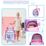 Meetbelify Cute Cat Rolling Backpack for Girls Backpacks with Wheels for Elementary Preschool Students with Lunch Box Pencil Case for Girls Age 8-10