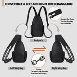 Geestock Convertible Sling Bag for Women Men, 12.6" Crossbody Sling Backpack with Headphone Hole Fit 7.9" Tablet, Lightweight Chest Bag Daypack Crossbody for Travel Sport Hiking & Commute, Black