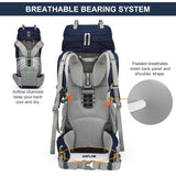 MOUNTAINTOP 70L Internal Frame Backpack Camping Backpacking Hiking Backpack for Men Women with Rain Cover,Sapphire Blue