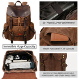 HuaChen Vintage Waxed Canvas Backpack with Genuine Leather Flap, Travel & Work Rucksack, Water-Resistant Daypack with Anti-Theft Pocket, Large (15.6"), M80 Brown