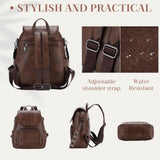 VASCHY Backpack Purse for Women, Chevron Quilted Vegen Leather Flap Backpack Convertible Handbag for Ladies with Guitar Strap Coffee