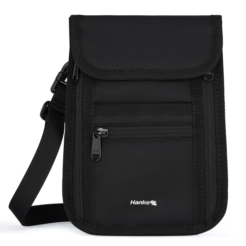 Hanke Passport Holder, Travel Wallet for Womens and Men, Neck Wallet Hidden Passport Pouch for Travel Adjustable Lightweight Thin with 6 compartments (Black)