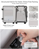 LUGGEX Zipperless Carry On Luggage with Spinner Wheels, SF81 Aluminum Polycarbonate Hard Shell Front Opening Suitcase, TSA & Cup Holder (ZX-Pro, Black, 21 Inch)
