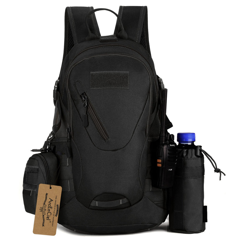 ArcEnCiel 15L Motorcycle Backpack Tactical Bag Rucksacks for Outdoor Camping Trekking with Patch(Black)