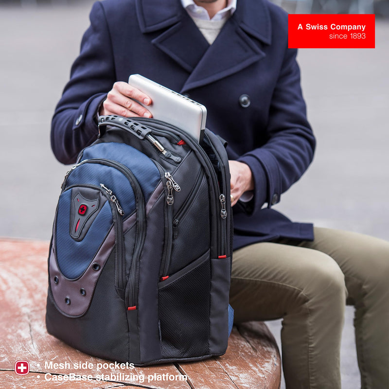 Wenger Ibex 17 inch Laptop Backpack, Men's and Women's Laptop Bag, Black/Gray/Blue