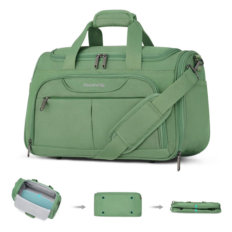 Hanke Underseat Carry On luggage Bags for Travel, Foldable Travel Bags for Women, Soft Lightweight Personal Item Travel Bag Small Carry On Bags for Airplanes, Travel Tote Bags for Women Men. Green