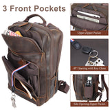 Masa Kawa Brown Leather Laptop Backpack for Men Fits 16” 15.6” Computer, Vintage Business Travel Work Large Daypack Weekender Bag Camping Rucksack