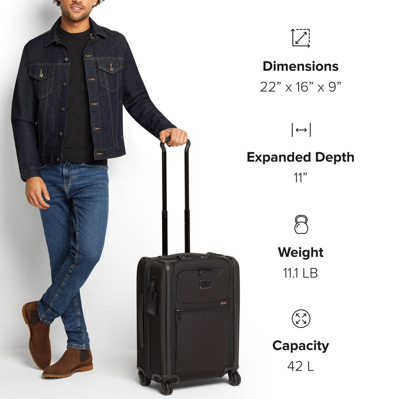 TUMI - Alpha Large Dual Access Expandable 4-Wheeled Carry-On Luggage - Zipper Expansion - Durable and Lightweight Travel Suitcase - TSA Lock Tracer - Dark Black