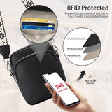 KALIDI RFID Phone Bag Small Crossbody Bag Women Shoulder Purse Vegan Leather Zipper Pockets Travel Shopping Daily (BLACK)