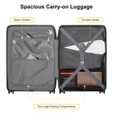 LEVEL8 Carry On Luggage with Compartment, 20 Inch Lightweight Hard Shell Rolling Suitcase with Wheels Airline Approved with Front Pocket, Double Tsa Locks, Grey