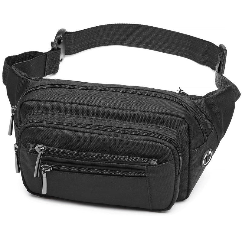 Packism Fanny Packs for Women Men - 6 Pockets Large Crossbody Waist Bag with Adjustable Strap Belt Bag for Travel Running Hiking, Black