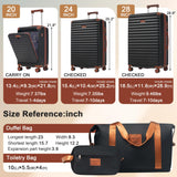 Merax 5 Piece Luggage Set Front Opening Expandable Hardside Carry On Suitcase with Double Spinner Wheels TSA Lock USB Port and Cup Holder,20" 24" 28"(Black Brown)