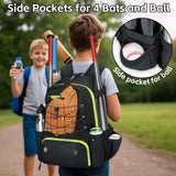 MATEIN Baseball Bat Bag for 4 Bats with Ball Pocket, Lightweight Youth Baseball Backpack with Shoe Compartment, Large Capacity Softball Equipment Bag with Fence Hook for TBall Gear, Helmet,Glove,Black