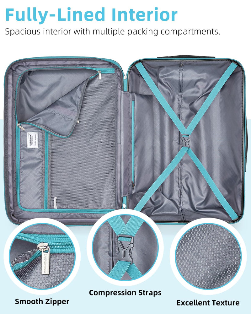 LARVENDER Carry on Luggage 22x14x9 Airline Approved, Expandable 20 Inch Hardside Large Suitcase with Wheels TSA Lock, Lightweigh PC+ABS Travel Carry-on Suitcases for Women and Men, Cotton Candy