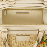 Tommy Bahama Satchel Bag, Women's Crossbody Purse with Adjustable Shoulder Strap, Embroidered Flamingo and Palm Tree Design, Cream, One Size