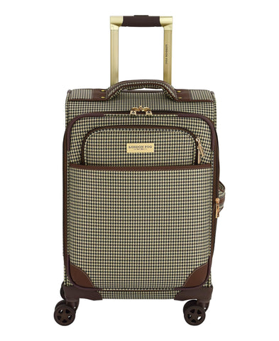 London Fog Cambridge 20" Expandable Spinner Carry-On Softside Suitcase with Padded Laptop Compartment, Olive Houndstooth