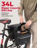 KEMIMOTO Bike Bag Panniers with Rain Cover, 34L Waterproof Bicycle Saddle Bag for Rear Rack Mountain Biking Bags Storage, Ebike Accessories for Commuter Grocery Shopping Travel Carrier, Black
