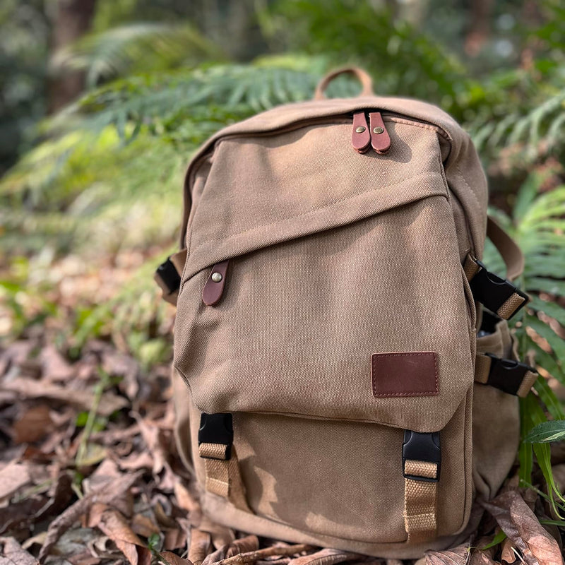 AUGUR Canvas Backpack for Men Casual Daypack Vintage Rucksack Laptop Backpack fit 15-17 inch Travel Hiking School Backpack(35L-Khaki)