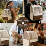 wakytu Cat Carrier Backpack,Steel Wire Frame More Stable,600D Wear-Resistant Oxford Fabric, Dog Carrier Cat Backpacks Suitable for Travel,Beige