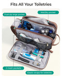 BAGSMART Large Toiletry Bag for Men, Soft Matte PU Leather Travel Bag for Toiletries, Dopp Kit Water Resistant Shaving Bag for Bathroom Shower-Dark Brown