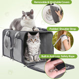 TOYSBOOM Cat Carrier for 2 Cats - Double Pet Carrier Extra Large, Dual Cabin Multi Cat Travel Carrier with Removable Divider, Collapsible, Can Hold 20 30 40 lbs for Two Small Kitten, a Medium Dog Gray