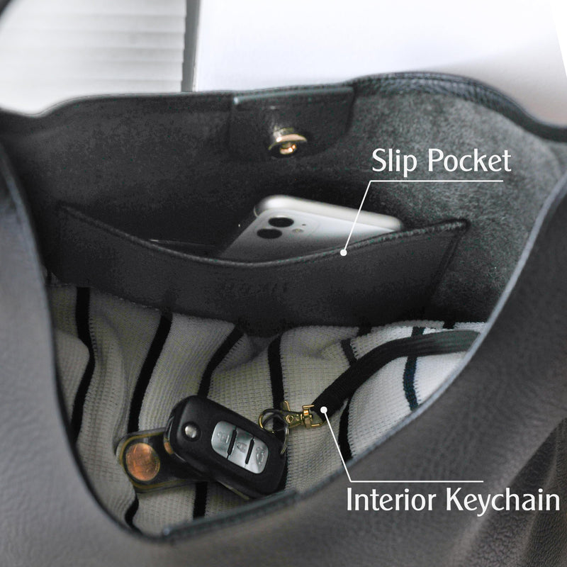 Hobo Bags for Women Soft Vegan Leather Shoulder Handbag Slouchy Tote Purses (Black)