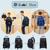 3Pcs Galaxy Boys Rolling Backpack Set with Lunch Bag, Galaxy Print Kids Backpack for Boys with Wheels