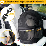 PAWZIDEA Portable Small Dog Crate for Car Travel up to 33lb, Enclosed Dog Car Seat Soft-Sided, Escape-Proof Reversible No-Zip Canopy, Foldable Pet Carrier Seatbelt for Small Medium Puppy & Cats Kennel
