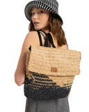 Roxy Mysterious Boardwalk Backpack | Straw | Beach | Vacation | Travel | Eco-Friendly | Lightweight | Natural/Black with Woven Strap