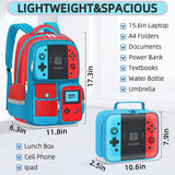 TILYTADLY Kids Backpack for Boys - 3pcs Gamer Boys Backpack with Lunch Box Set for Elementary Middle School - Students Bag for Ages 6-18,17″ Video Game Bookbag Travel Back Pack