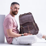 Handmade World Vintage Full Grain 20 Inch Leather Laptop LARGE Backpack Casual Bookbag Daypack Travel Rucksack (Brown)