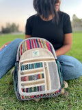 AUNERCART Hemp Backpack Traveling Bagpack, Cotton Canvas Stripe Nepali Himalayan Backpack, College Gift Casual Small Daypack Bag 13 x 11 x 5 Inches